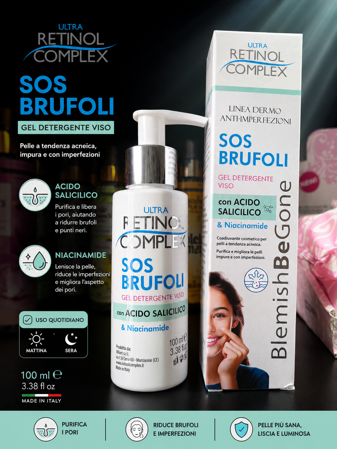 Ultra Retinol Complex SOS Brufoli – Gel Nettoyant Visage Anti-Imperfections 100 ml
