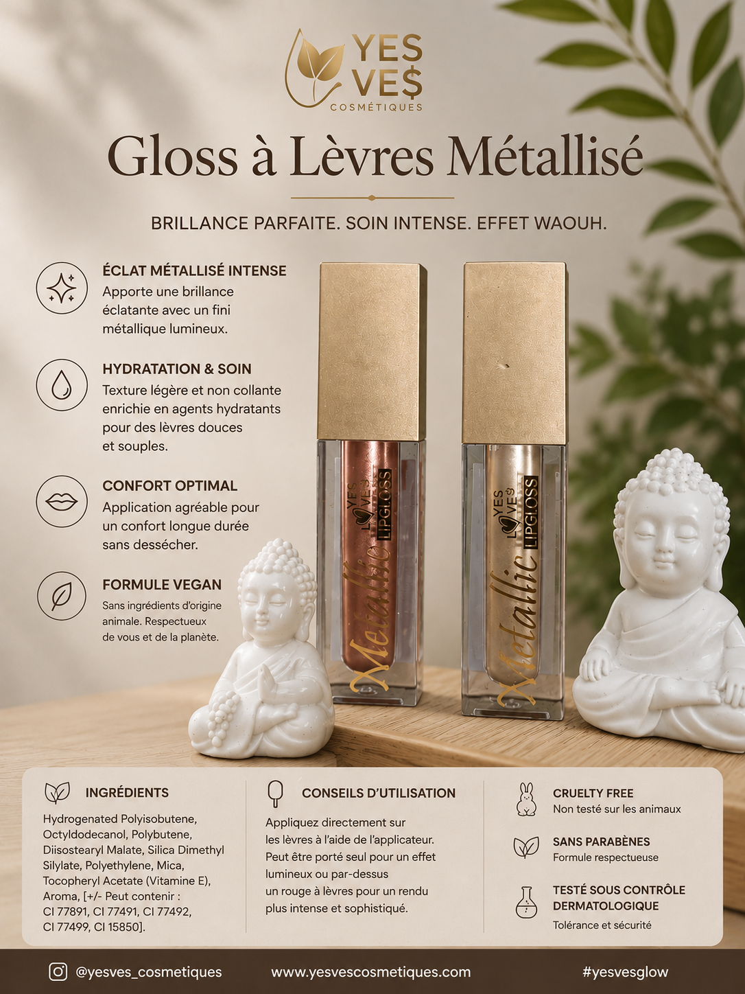 Gloss à Lèvres Métallisé N°3 & N°6 | Brillance Intense | 3,50 €