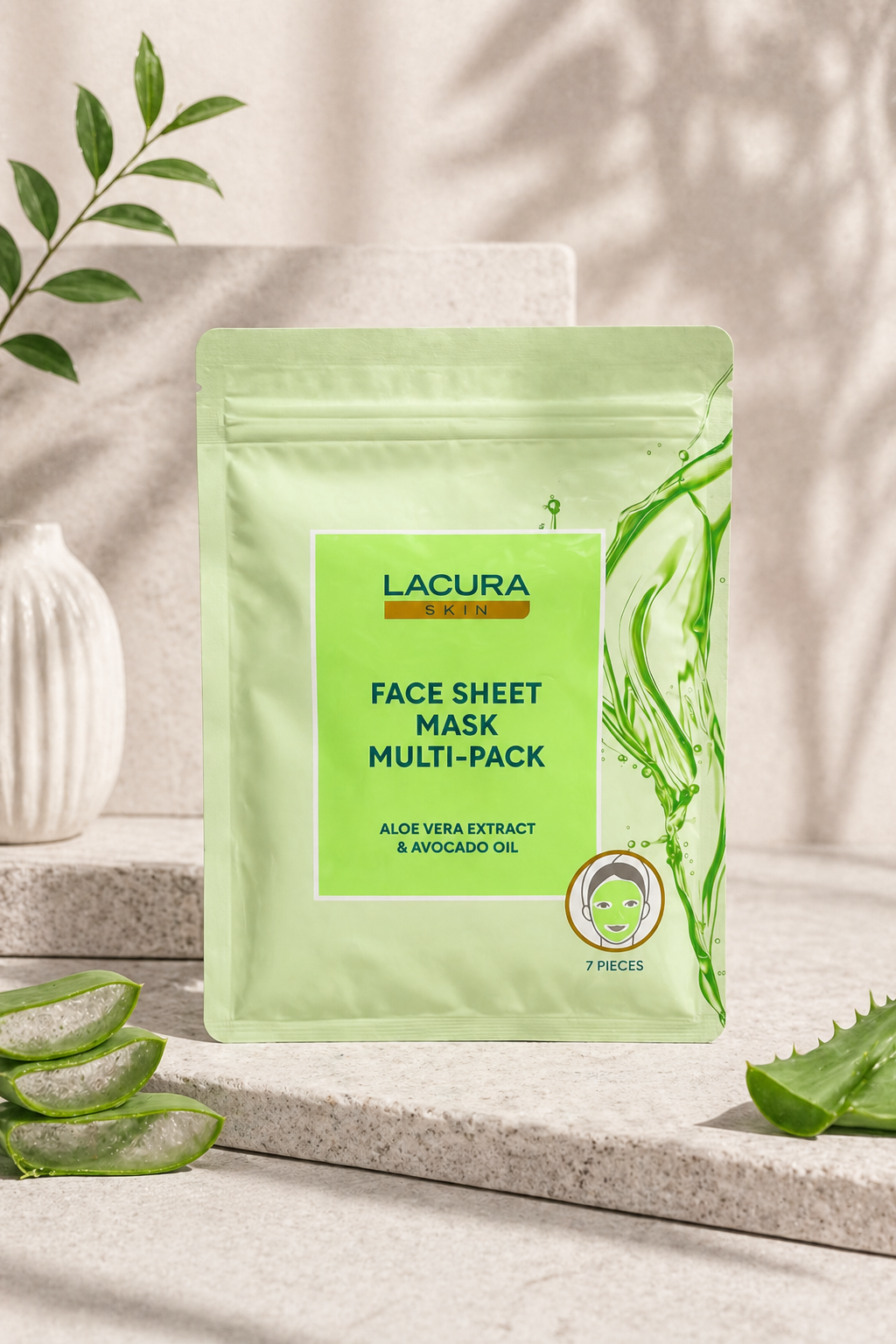 Masque visage en tissu hydratant – Aloe Vera & Huile d’avocat (Lot de 7)