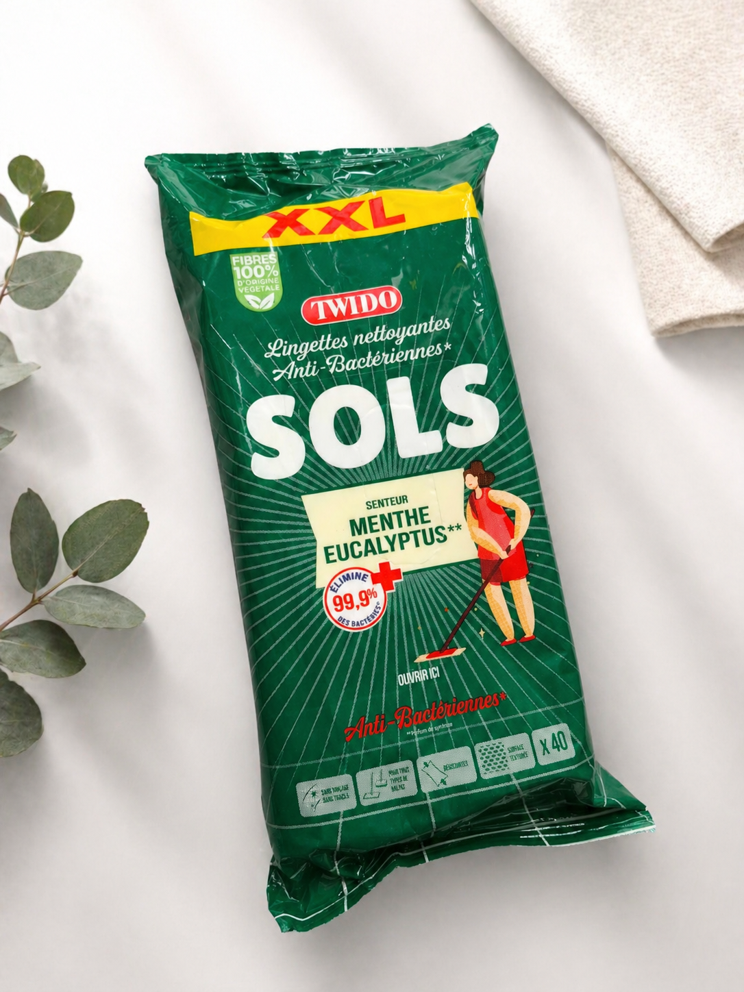 Lingettes nettoyantes antibactériennes sols – Menthe & Eucalyptus (x40)