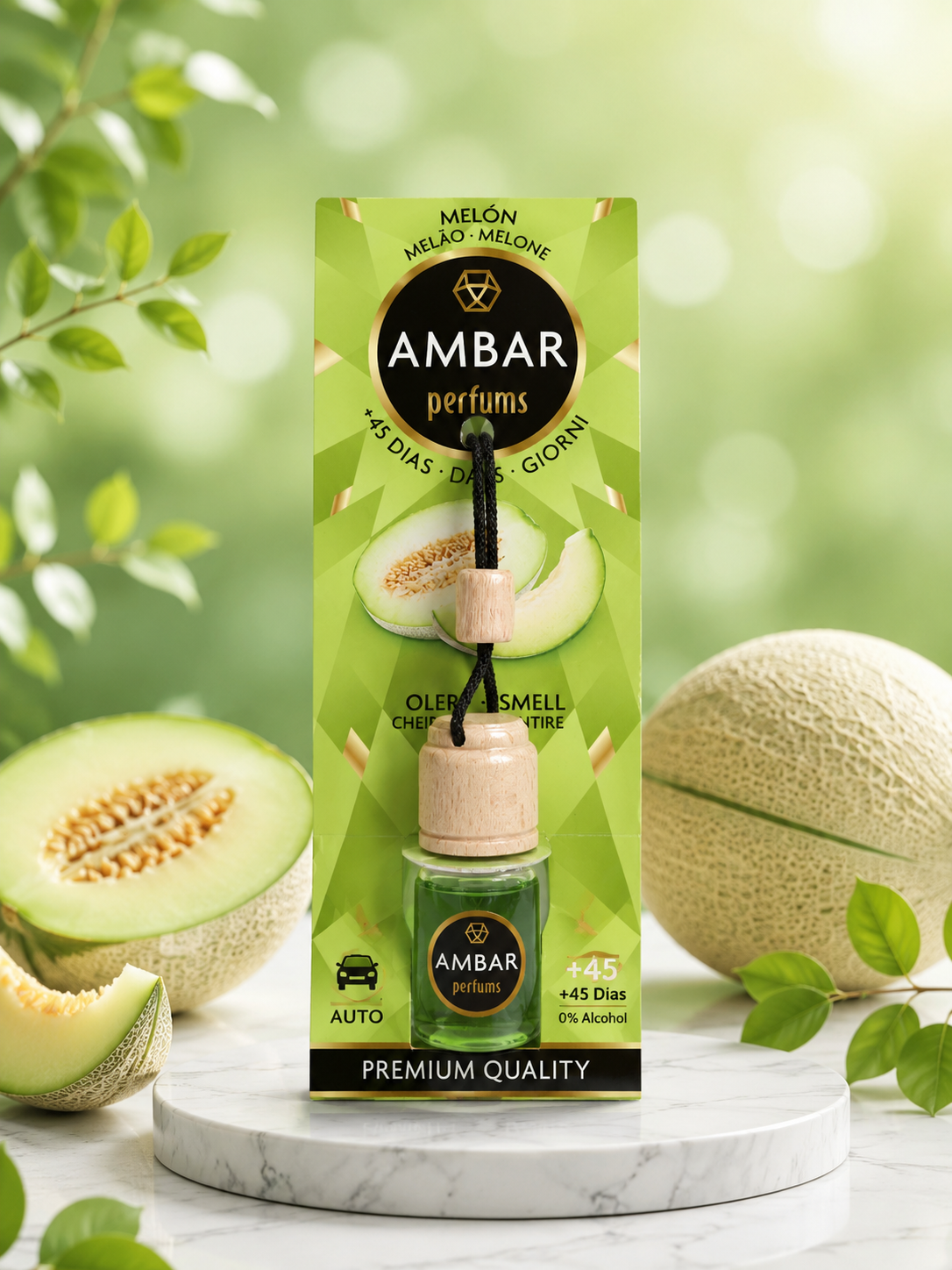 Désodorisant Voiture AMBAR Perfums – Senteurs Bambou & Melon | Diffusion Longue Durée