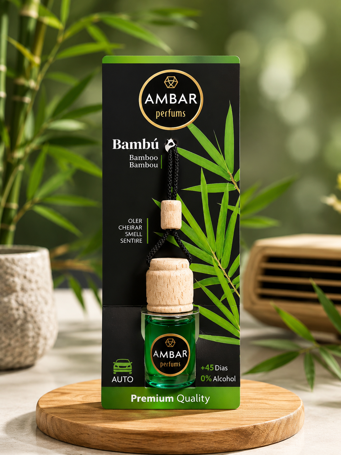 Désodorisant Voiture AMBAR Perfums – Senteurs Bambou & Melon | Diffusion Longue Durée