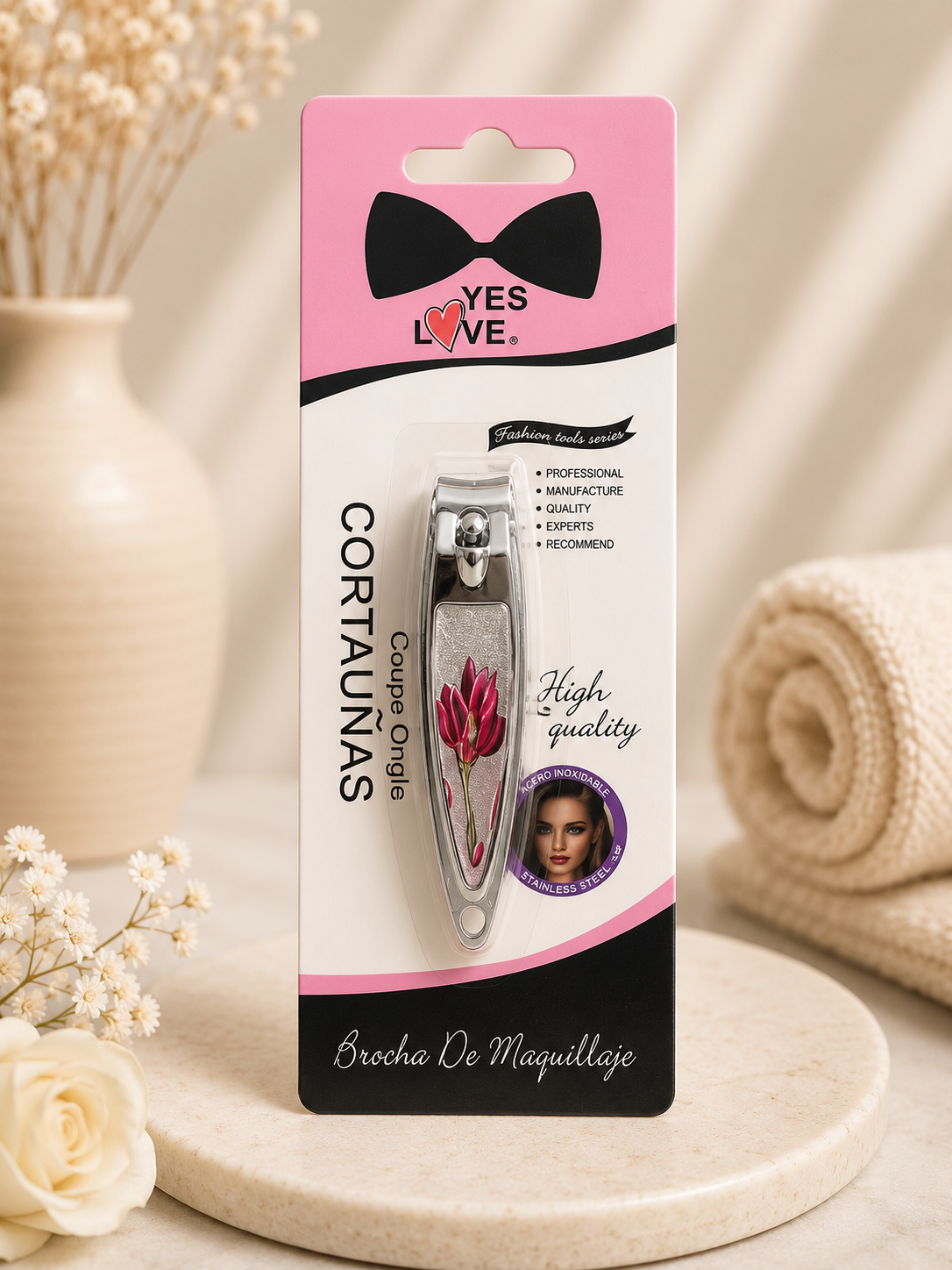 Coupe-ongles en acier inoxydable avec motif floral – Précision & Manucure