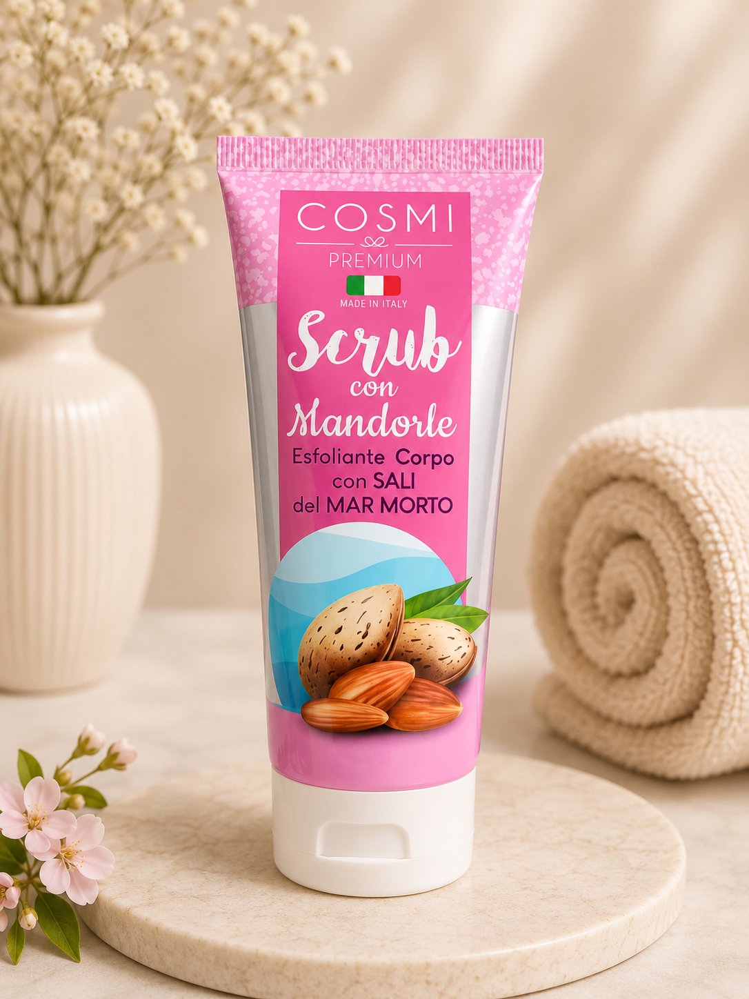 Gommage Corps COSMI Premium à l'Amande & Sels de la Mer Morte – Exfoliant Hydratant