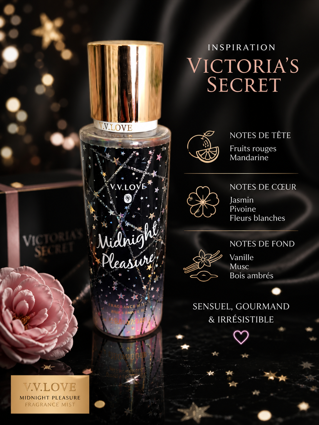 Brume Parfumée Femme V.V Love 250ml – Inspiration Victoria’s Secret | Parfum Floral, Fruité & Gourmand Longue Tenue