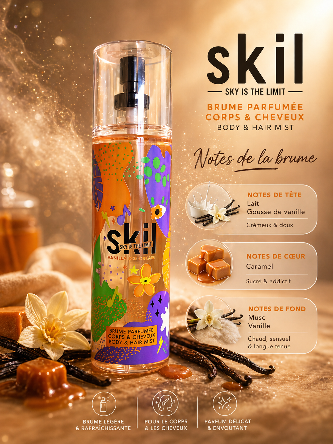 🛍️ Brume Parfumée Corps & Cheveux – Vanilla Ice Cream 🍦