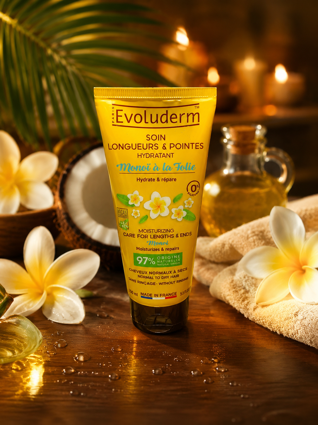 Evoluderm Soin Longueurs & Pointes Hydratant Monoï – Cheveux Nourris & Réparés