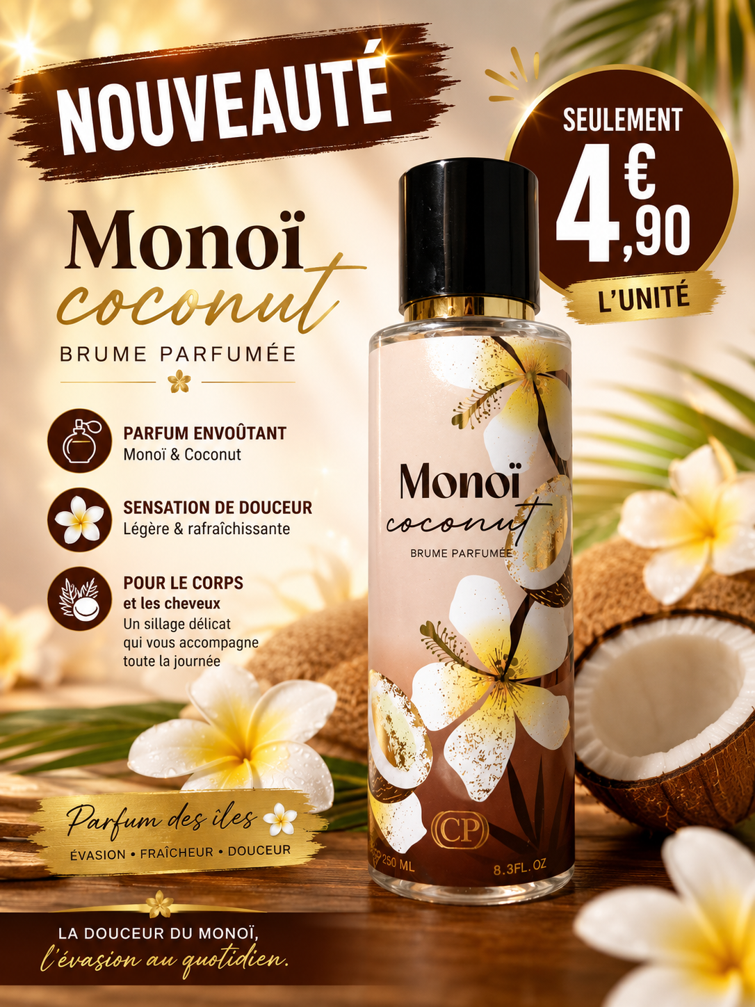 Brume Parfumée Monoï & Coco 250 ml – Corps & Cheveux