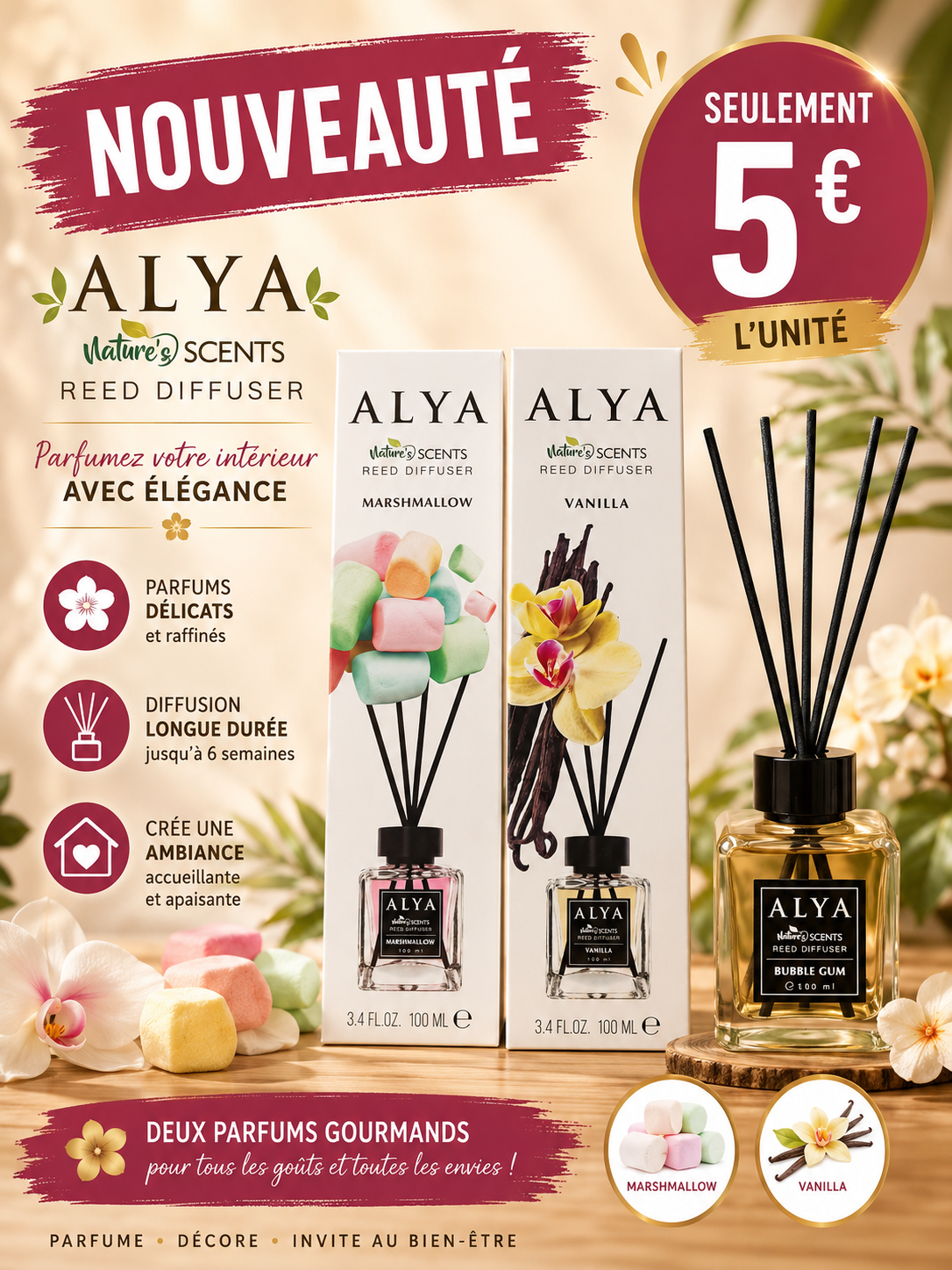 Diffuseur de Parfum ALYA Nature's Scents – Reed Diffuser 100 ml
