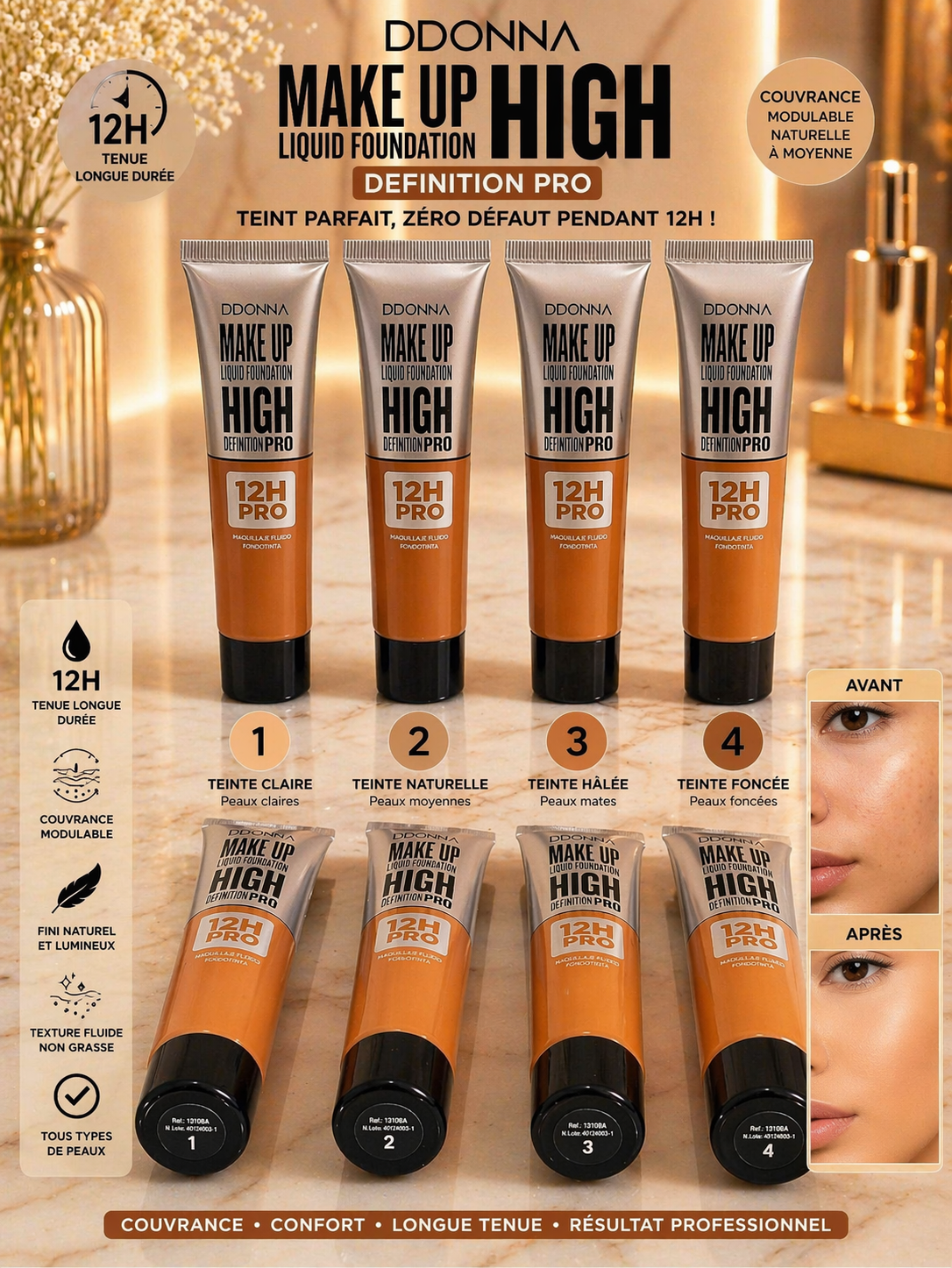 Fond de teint DDONNA High définition Pro 12H