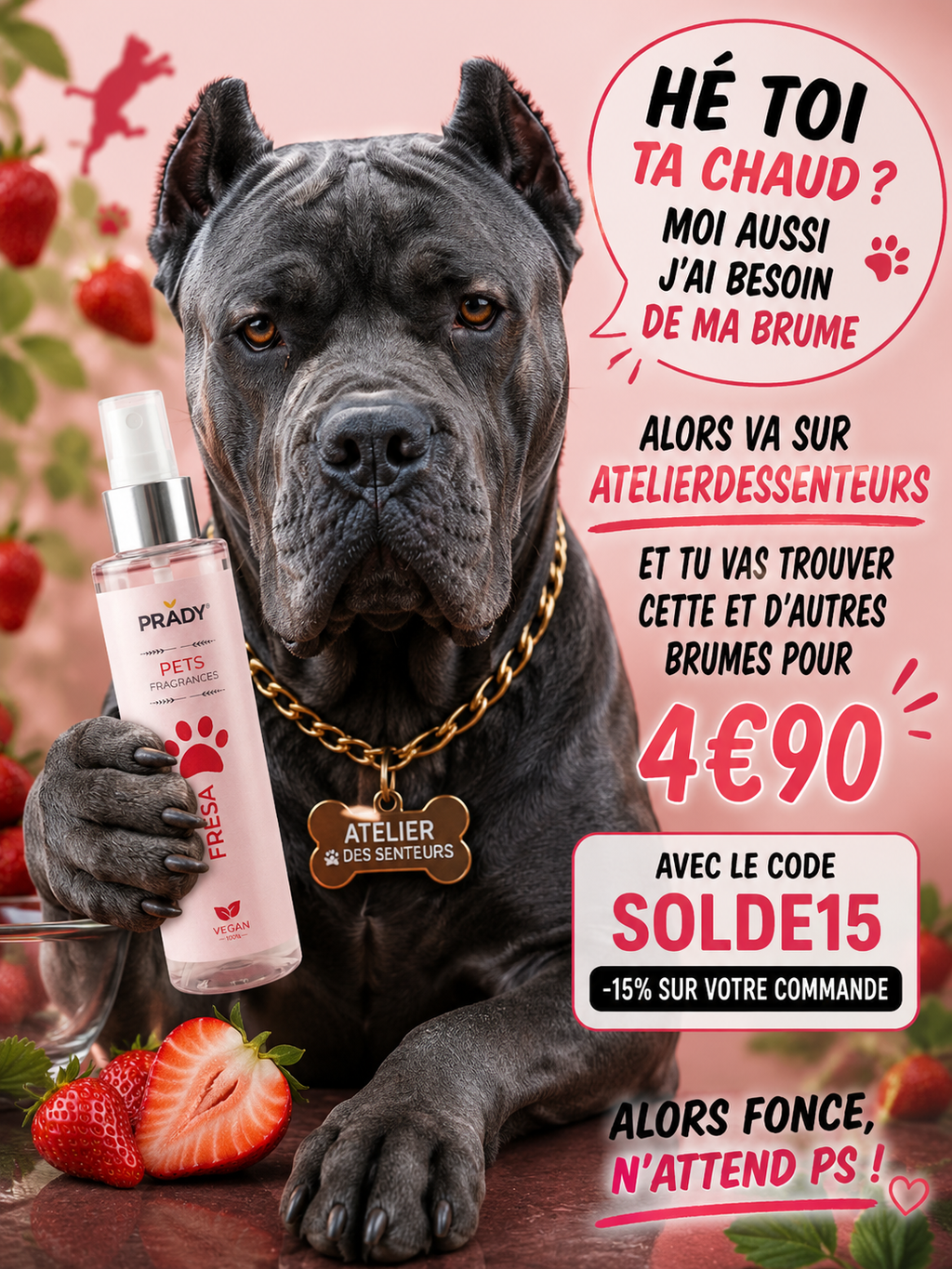 Brumes Parfumées pour Chiens – Fraise, Relax & Fresh | Atelier des Senteurs