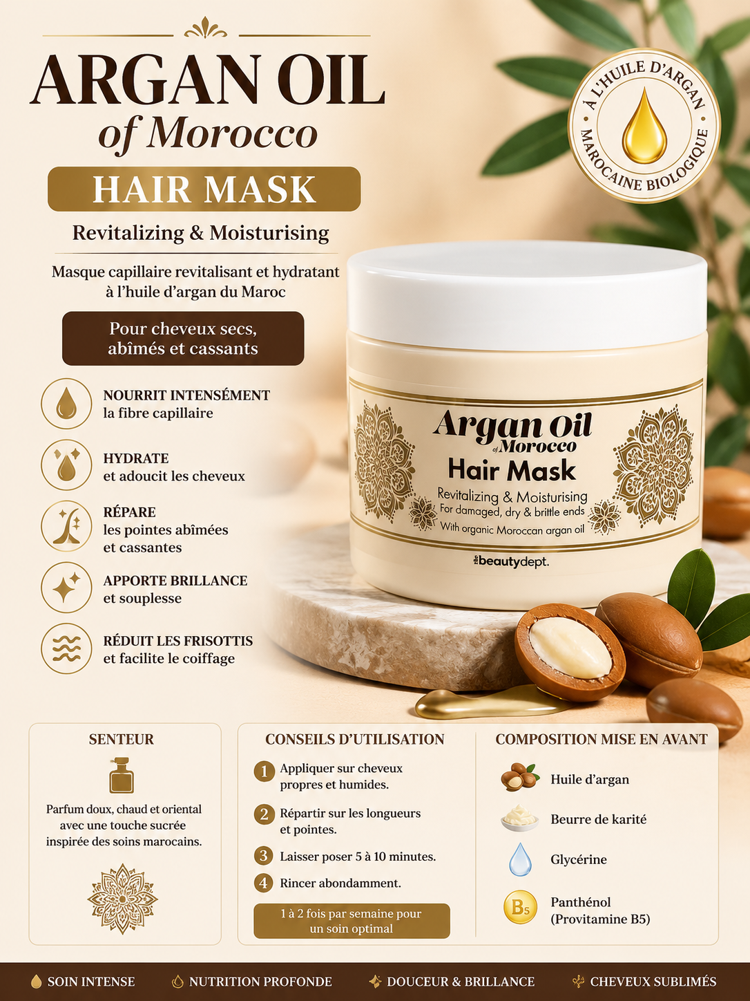 Masque Capillaire Argan Oil Morocco – Soin Réparateur & Hydratant