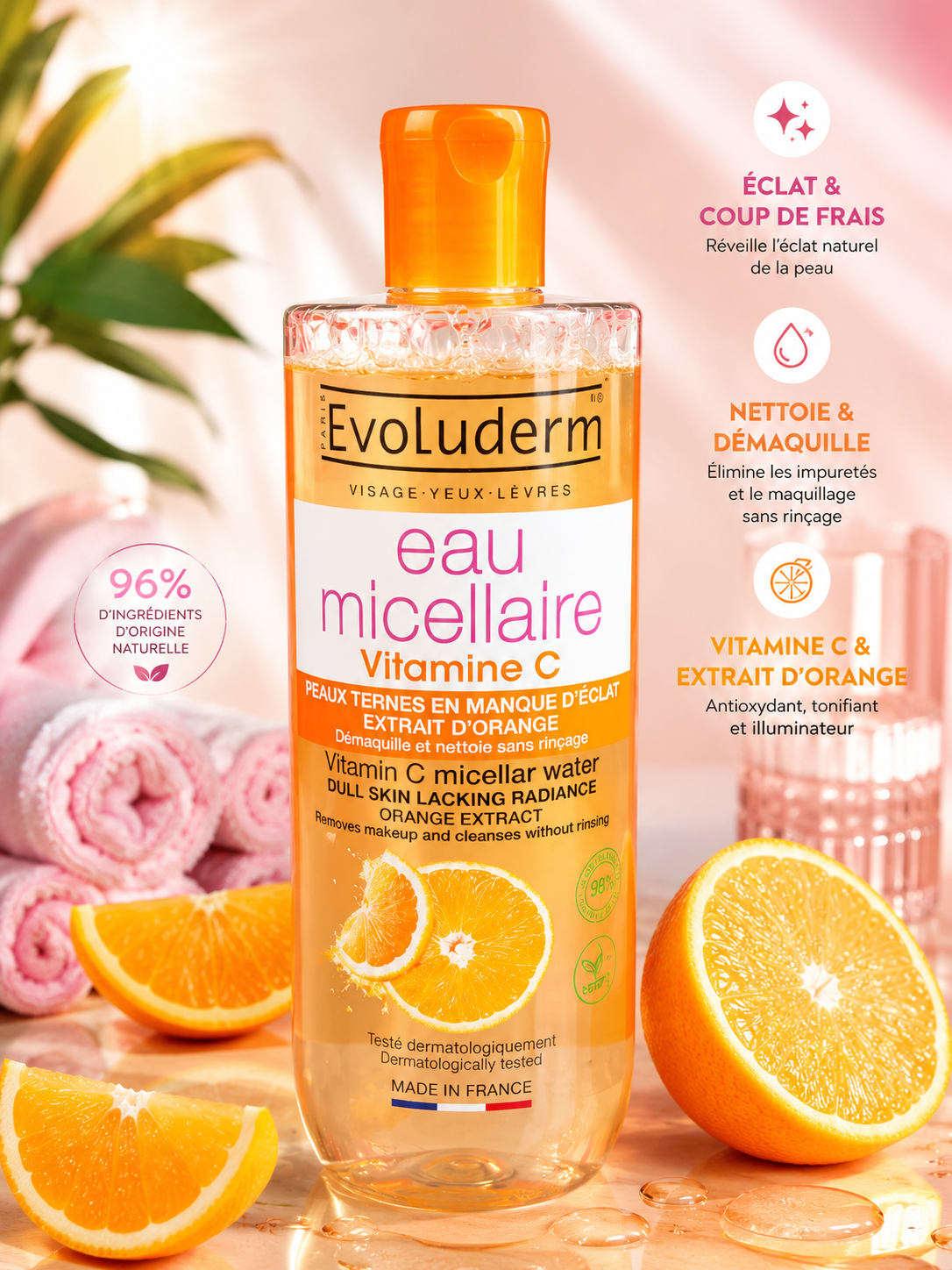 Evoluderm Eau Micellaire Vitamine C – Nettoyant & Démaquillant Éclat