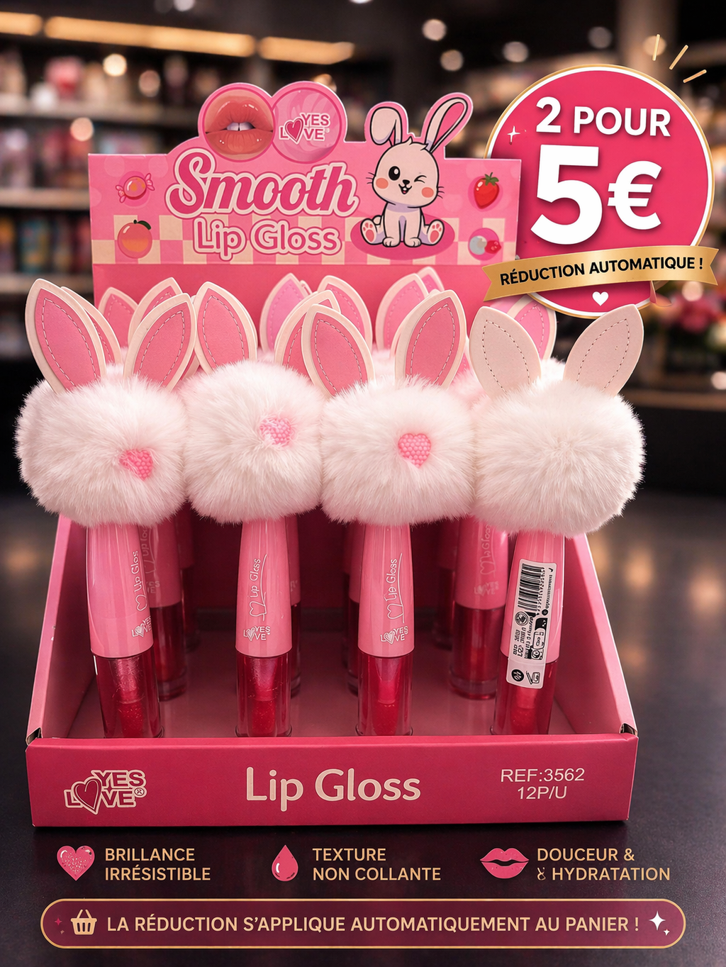 Gloss lèvres  kawai oreilles lapin - Brillant Hydratant effet glossy