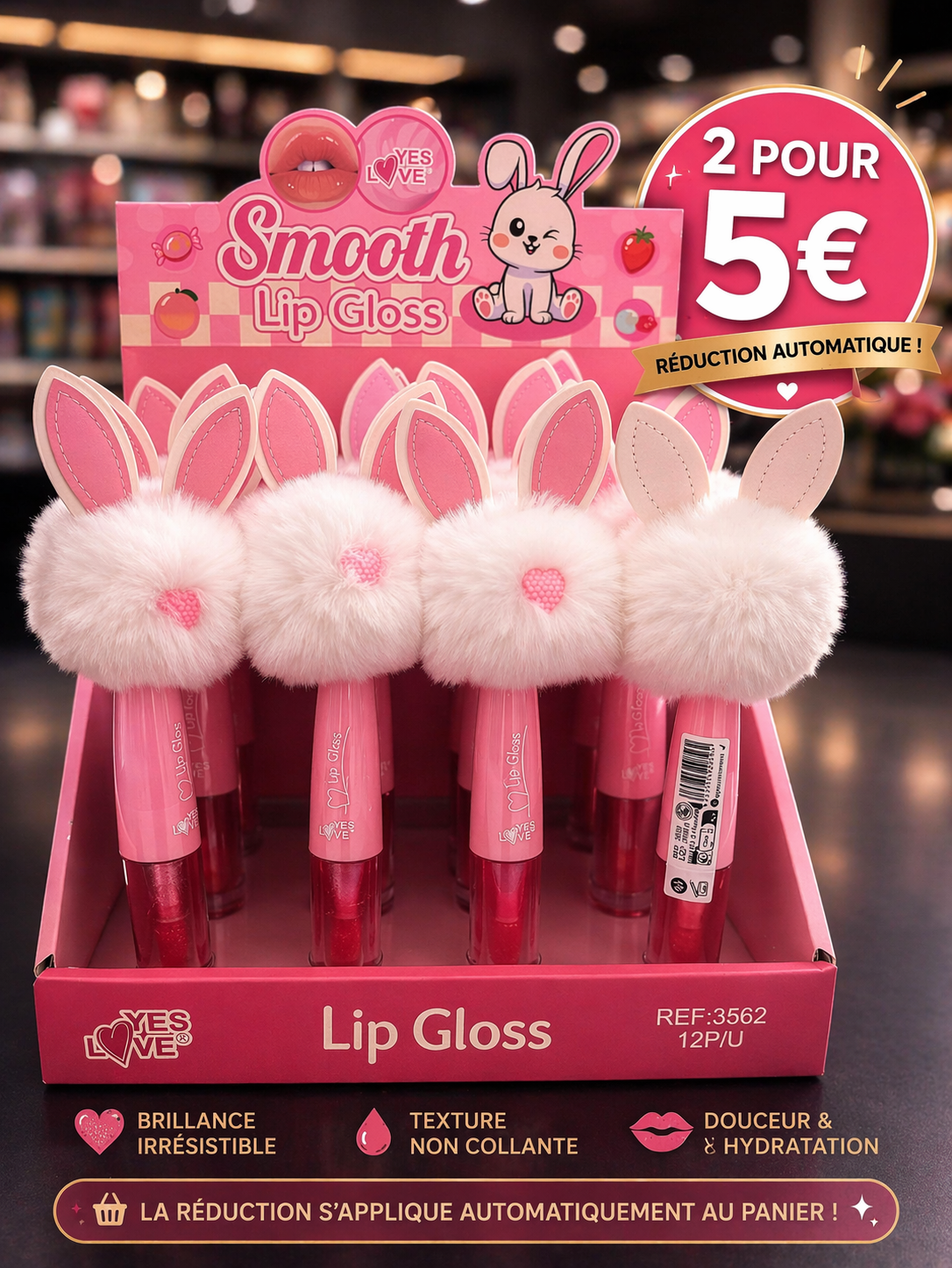 Gloss lèvres  kawai oreilles lapin - Brillant Hydratant effet glossy