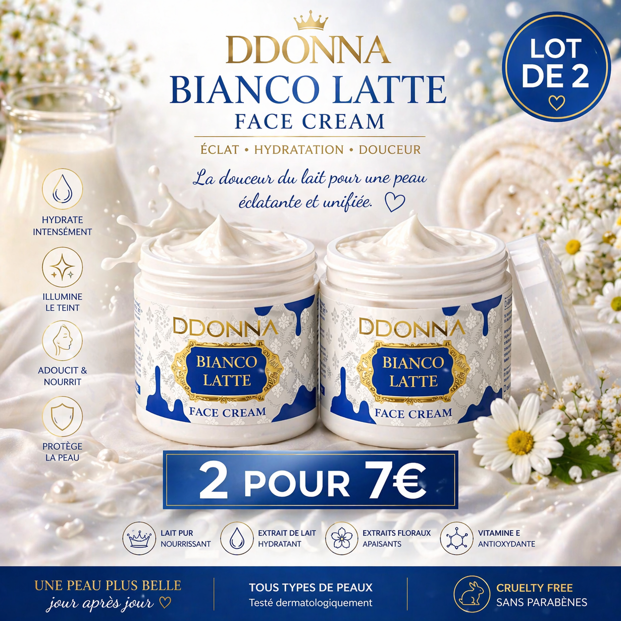 ✨ Crème visage hydratante Bianco Latte – Douceur & éclat naturel