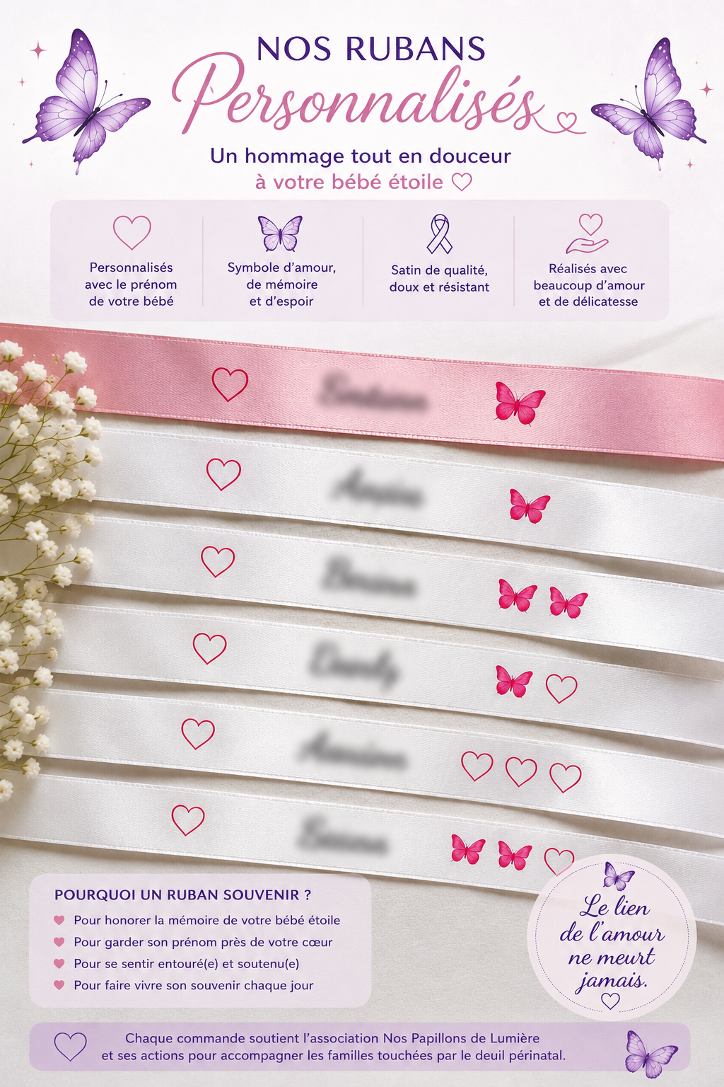 Ruban souvenir personnalisé – Bébé étoile | Nos Papillons de Lumière